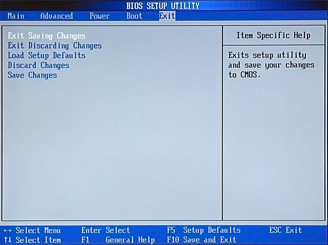  Exit menu screen showing first page of settings
