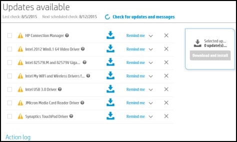 Download and install selected updates in HP Support Assistant