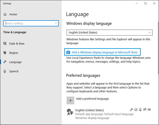 Ir a la tienda de Microsoft para agregar un idioma