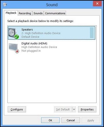 Image of Sound window with speakers device highlighted