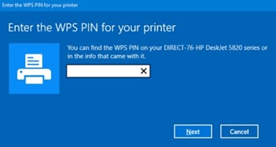 Enter the WPS PIN for your printer message