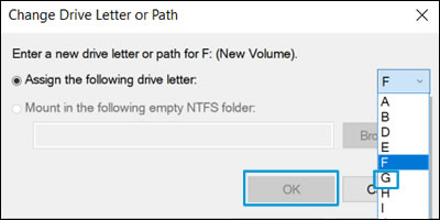 Selecting new drive letter and clicking OK