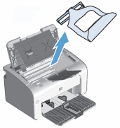 Ilustração: Remova o material de embalagem de dentro da impressora.