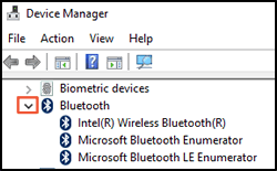 Clicking the arrow next to Bluetooth to expand the list