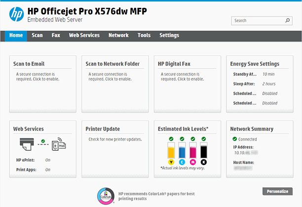 HP OfficeJet Pro X series - Access the HP Embedded Web Server (EWS) | HP®  Customer Support