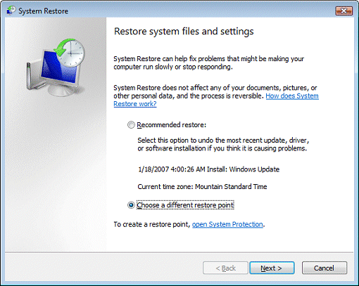 Windows Vista System Restore Point