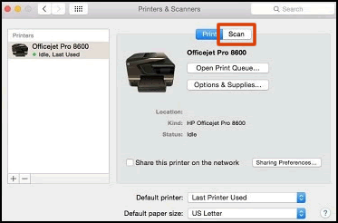 Hacer clic en Escanear en la ventana Impresoras y escáneres