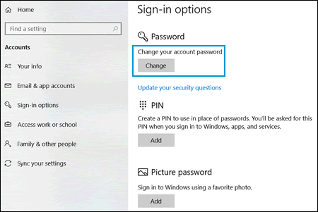 how to change my password for my computer but not microsoft account