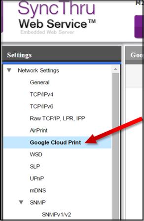 Image shows Google Cloud Print under settings