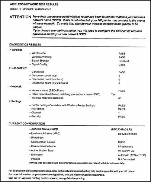 Example of a Wireless Network Test Results report