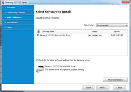 La imagen muestra la selección del software necesarioSi va a instalar el controlador desde el sitio web, es posible que algunos de los componentes no se muestren tal y como aparecen enumerados arriba.