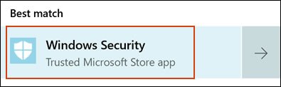 Selecting Windows Security in the search results