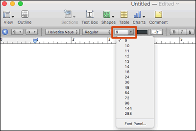 Font size menu in Pages for Mac