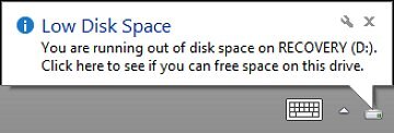 Low Disk Space message