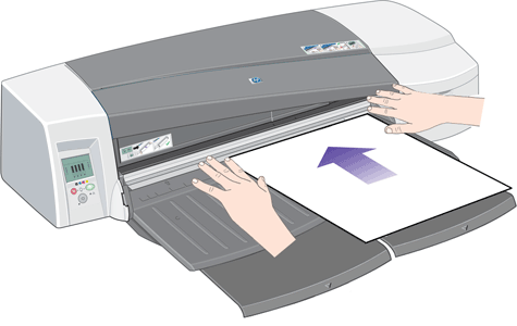 HP Designjet 111 Printer Series - Carga de papel en la ruta frontal |  Soporte al cliente de HP®