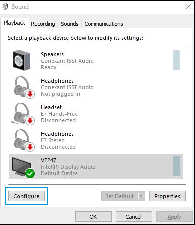 An example of configuring the default audio playback device