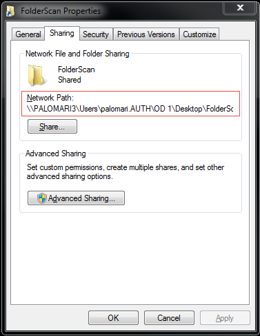 how to write network path for scan to folder printer