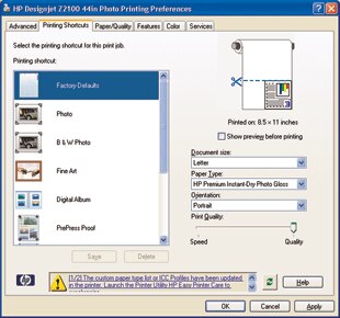 HP Designjet Z2100 Photo Printer Series - Printing Shortcuts Option | HP®  Customer Support
