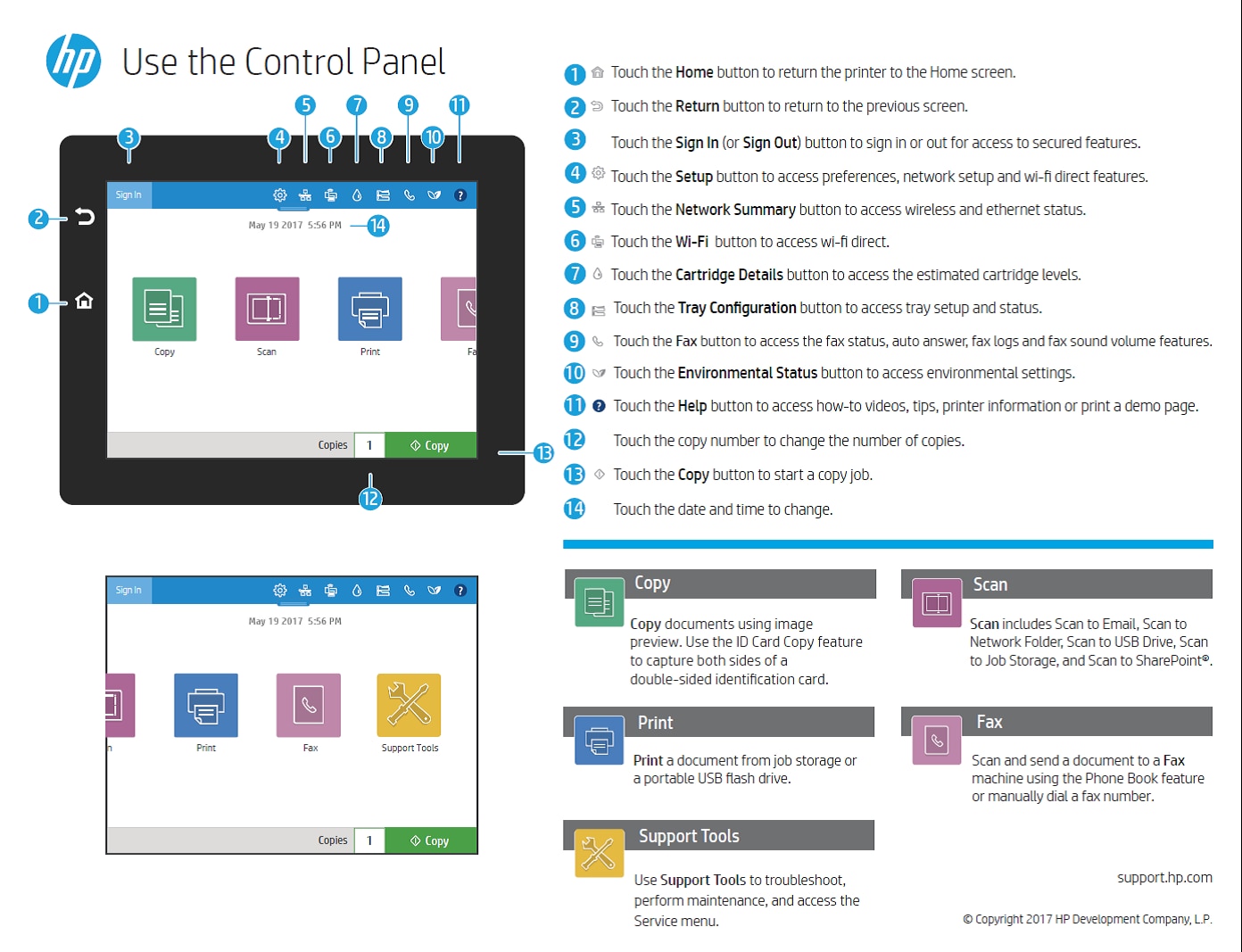 HP PageWide Pro 700 series - Using the 8-inch control panel | HP® Customer  Support