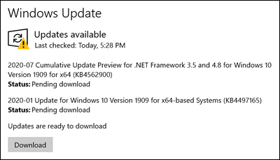 تثبيت التحديثات مع Windows Update