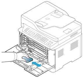 Cleaning the inside of the toner cartridge access door