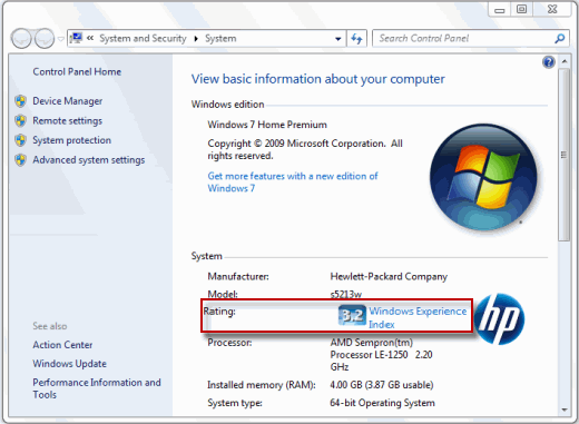 PC desktop HP e Compaq - Indice prestazioni Windows (Windows 7) |  Assistenza clienti HP®
