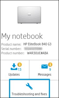 Haga clic en Solución de problemas y correcciones en el panel Mi notebook