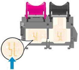 Illustration : Nettoyez les contacts électriques dans les logements de cartouches