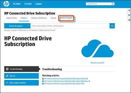 HP Connected Drive ürün destek sayfası