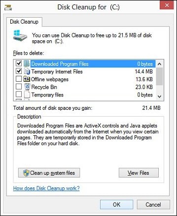 File type selection in Disk Cleanup