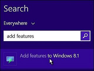 Search field with Add features to Windows 8.1 selected