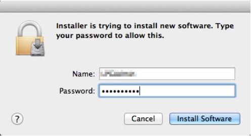 Image shows entering password to install software
