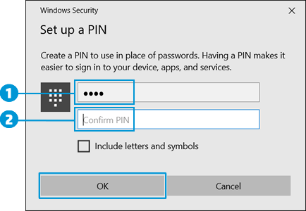 Locating the PIN and confirm PIN  fields,  and then clicking OK