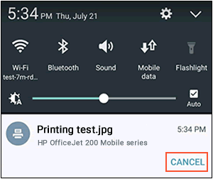 Clicking Cancel in the notification area from Android
