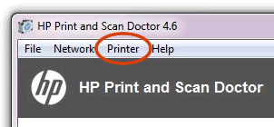 Imagem: Clique em Impressora na janela do HP Print and Scan Doctor.