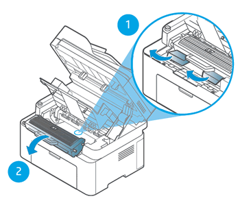Removing the packing material, and then removing the toner cartridge