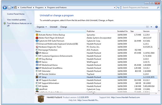  Uninstall or change a program window with a software program selected