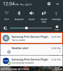 Tapping to enable the Samsung Print Service Plugin