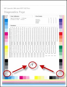 Imagen de la página de diagnóstico que muestra las barras de alineación de color