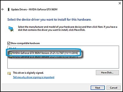 nvidia 960m driver install failed