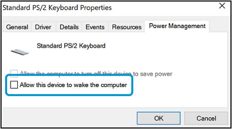 Allow this device to wake the computer option in the Power Management tab