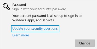 Selecting Update your security questions for your local account