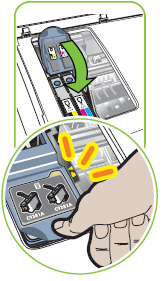 Ilustração que mostra como abaixar a trava do cabeçote de impressão