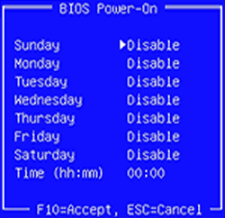 Пункты меню BIOS Power-On (Включение питания средствами BIOS)