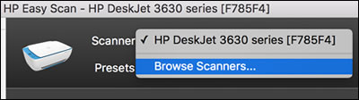 Clicking Browse Scanners to find  a printer