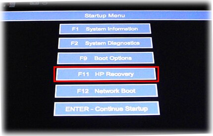 f11 system recovery hp windows 10 not working