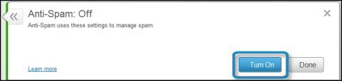 Anti-Spam with Turn On button highlighted