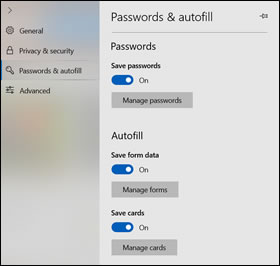 The Passwords and autofill settings window