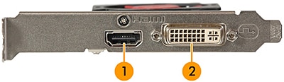 Imagen del soporte de la tarjeta de vídeo que muestra los puertos