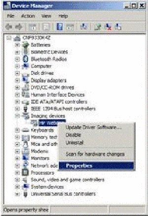 Device manager with HP Webcam properties shown